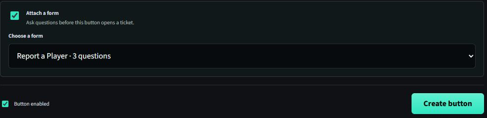 The Attach a form checkbox ticked, revealing a Choose a form dropdown, with a Create button at the bottom right.